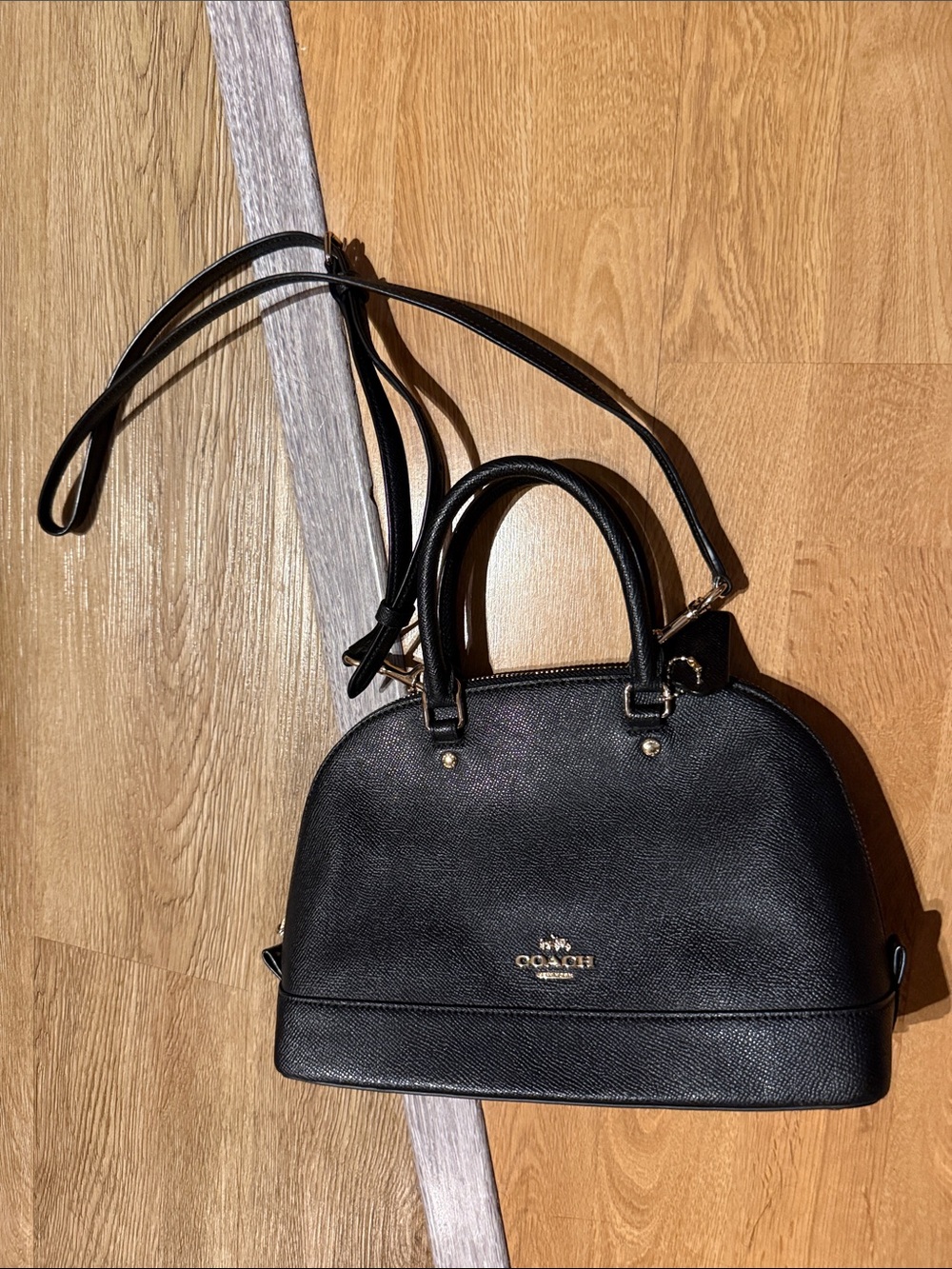 Coach Black Leather Dome Satchel with Gold Logo
